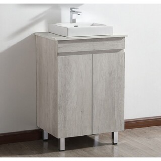 A Floor Vanity Ash Timber Look & Stone Top with Stone Top & Above Counter Ceramic Basin 750 x 465 x 960mm