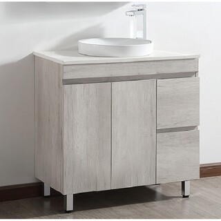 Ash Timber look Floor vanity With Stone top with Round Half insert basin 900 x 465 x 950mm