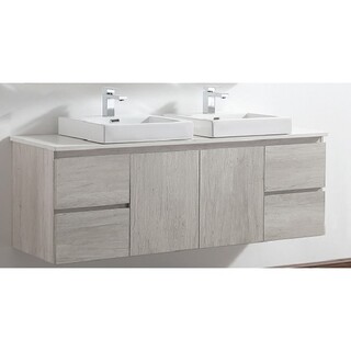 1500mm Wall Hung Vanity Ash Timber Look with Stone Top & Above Counter Ceramic Basin 1500*465*660mm