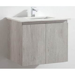 Wall Hung Vanity Ash Timber Look 600mm  with Stone Top & Under Mount Ceramic Basin 600 x 465 x 520mm