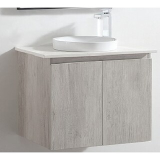Wall Hung Vanity Ash Timber Look 600mm with Stone Top & Round Half Insert Ceramic Basin 600 x 465 x 580mm
