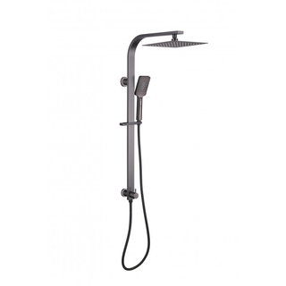 Brushed Gun Metal Dual Hand and Rain Shower On Rail Cube Design 250mm Head 3 Function Hand Held