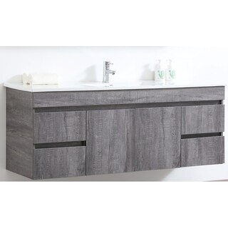 Timber look wall hung vanity- Forest Grey 1500*465*580mm Ceramic Top Single Bowl