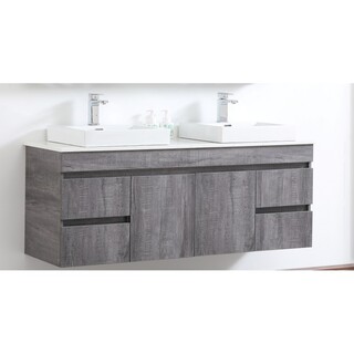 Timber look wall hung vanity- Forest Grey 1500*465*660mm OSTU stone top with double abpove counter basins