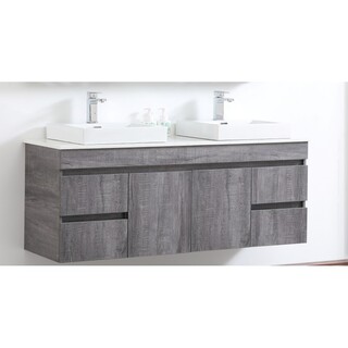 Timber look wall hung vanity- Forest Grey 1500*465*660mm OSTU stone top with double abpove counter basins
