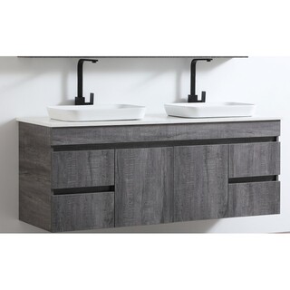 Timber look wall hung vanity- Forest Grey 1500*465*650mm OSTU stone top with double half insert basins