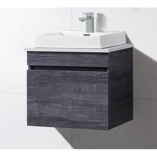 Wall Hung Vanity Grey Timber Look 600mm with Stone Top & Above Counter Ceramic Basin & Ceramic Above Counter Basin 600 x 465 x 600mm