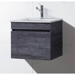 Wall Hung Vanity Grey Timber Look  600mm  with TB307 Stone Top & Under Mount Ceramic 600 x 465 x 520mm