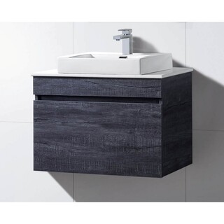 Wall Hung Vanity Grey Timber Look  750mm  with Stone Top & Above Counter Ceramic Basin 750 x 465 x 600mm