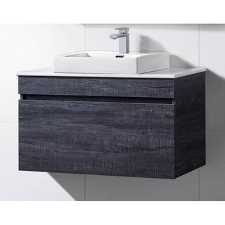 Timber look wall hung vanity - Forest Grey & Ceramic Above Counter Basin 900 x 465 x 600mm