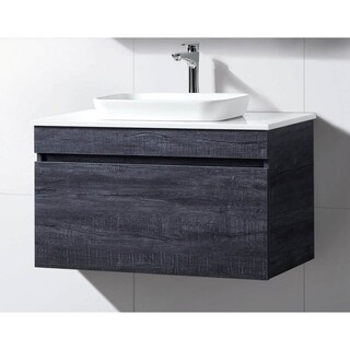 Timber look wall hung vanity - Forest Grey  Ceramic Basin 900 x 465 x 590mm