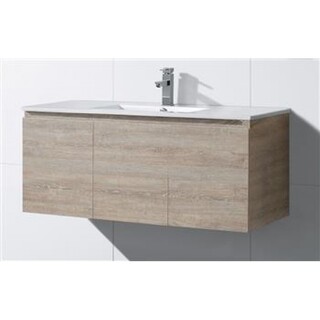 Light Oak Brown Timber look wall hung vanity with ceramic top 1200 x 465 x 520mm