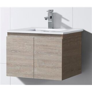 Wall Hung Light Oak Brown Timber Look Vanity with Stone Top & Under Mount Ceramic Basin 600 x 465 x 520mm
