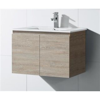 Wall Hung Light Oak Brown Timber Look  Vanity with ceramic top 750 x 465 x 520mm