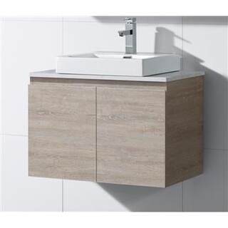 Wall Hung Light Oak Brown Timber Look Vanity 750mm with Stone Top & Above Counter Ceramic Basin 750 x 465 x 600mm