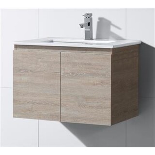 Wall Hung Light Oak Brown Timber Look Vanity  with Stone Top & Under Mount Ceramic Basin 750 x 465 x 520mm