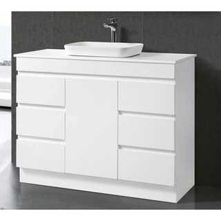 Gloss White 2Pac Vanity Kickboard Stone top  Above counter basin 1200 x 465 x 970mm