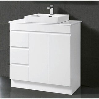 White 2PAC Vanity Stone top Kickboard Ceramic Above Counter Basin  900 x 465 x 980mm