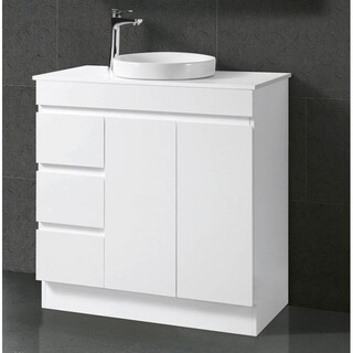 White 2Pac Vanity Stone top Kickboard Above counter basin Size: 900 x 465 x 960mm