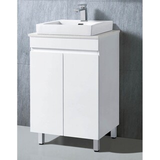 White 2Pac Vanity with Legs Stone Top & Above Counter Ceramic Basin Size: 600 x 465 x 980mm
