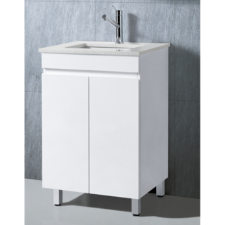 White 2Pac Vanity With Legs Stone Top & Under Mount Ceramic Basin Size: 600 x 465 x 900mm