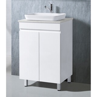 White 2Pac Vanity With Legs with Stone Top & Rectangle Half Insert Ceramic Basin Size: 600 x 465 x 970mm