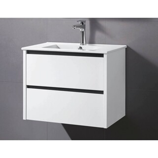 Black Shadow 750mm Wall Hung Vanity White Gloss 2Pac Vanity Ceramic Top