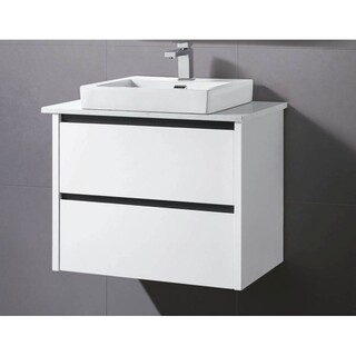 Black Shadow 750mm Wall Hung Vanity White Gloss 2Pac with Stone Top & Above Counter Ceramic Basin  750 x 465 x 660mm