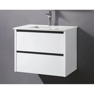 Black Shadow 750mm Wall Hung Vanity White Gloss 2Pac with TB307 Stone Top & Under Mount Ceramic Basin 750 x 465 x 580mm
