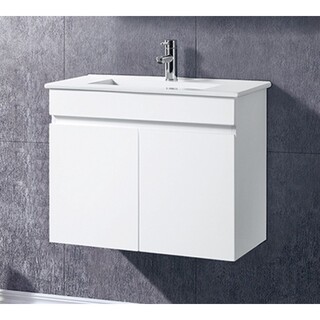 Slimline 750mm White gloss 2PAC wall hung Vanity with Ceramic Top  Size: 750 x 360 x 560mm