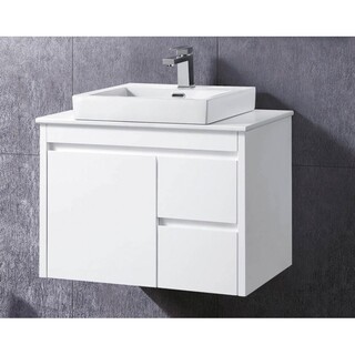 Wall Hung Vanity 750mm White Gloss 2Pac with Stone Top & Above Counter Ceramic Basin  750 x 465 x 600mm