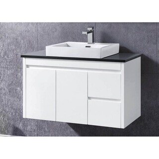  White gloss 2PAC wall hung vanity Stone top & Above Counter Square Basin 900x465x600mm