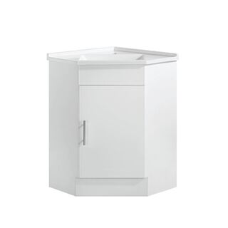 Corner Bathroom Vanity With Basin Top White High Gloss 2 Pac 600wx600d mm
