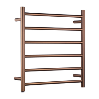 Brushed Brass Round Electric Heated Towel Rack 6 Bars