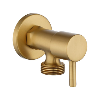 Bathroom Round Brushed Brass 1/4 Turn Washing Machine Stop Tap(One Piece)