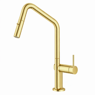 Carysil Angle Brushed Yellow Gold Pull Out Kitchen Mixer