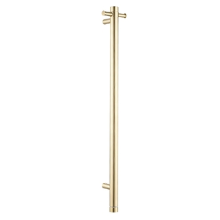 Round Vertical Light Brushed Brass Electric Heated Towel Rack Single Bar(with Timer)