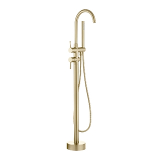 Light Brushed Brass Freestanding Tap with Handheld Shower