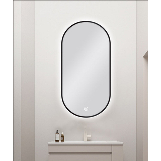 450 X 900MM PILL SHAPE BLACK FRAMED CARYSIL LED MIRROR