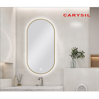 450 X 900MM PILL SHAPE GOLD FRAMED CARYSIL LED MIRROR