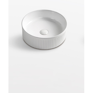 370 x 370 x 130mm Round Matte White Fluted Above Counter Ceramic Basin
