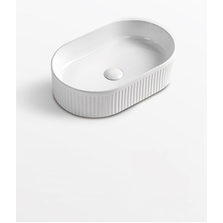 490 x 310 x 130mm Oval Matte White Fluted Above Counter Ceramic Basin