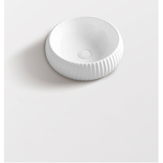 420 x 420 x 140 mm Round Gloss White Fluted Above Counter Ceramic Basin