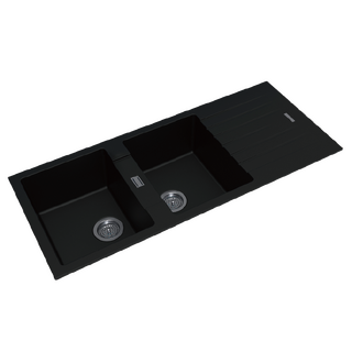 1160*500*200mm Black Granite Quartz Stone Kitchen Sink Double Bowls Drainboard Top/Undermount