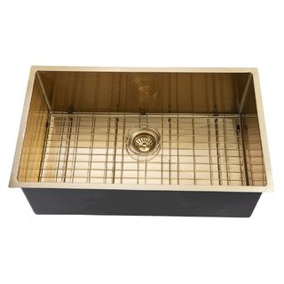 762*457*254mm Brushed Yellow Gold Hand-made Single Bowl Kitchen Sink(Round Edges)