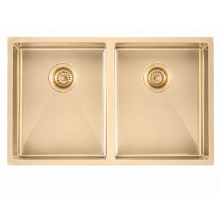 770*450*215mm LIght Brushed Yellow Gold Hand-made Double Bowl Kitchen Sink