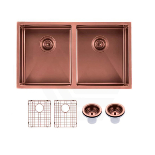 820x457x230mm Rose Gold PVD 1.2mm Handmade Top/Undermount Double Bowls Kitchen Sink