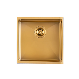 440x440x205mm Brushed Yellow Gold Stainless Steel Handmade Single Bowl Sink for Flush Mount and Undermount