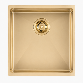 440x440x205mm Light Brushed Yellow Gold Stainless Steel Handmade Single Bowl Sink for Flush Mount and Undermount