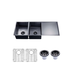 1160x460x230mm Gun Metal Grey 3mm Handmade Top/Undermount Double Bowls Kitchen Sink